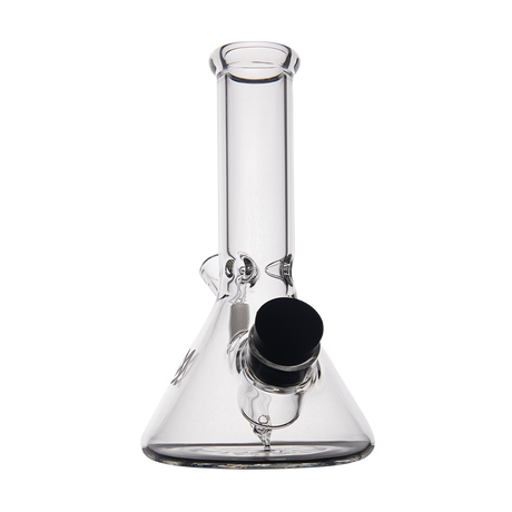 MJ Arsenal Cache Bong in clear borosilicate glass, compact beaker design with 45-degree joint, front view