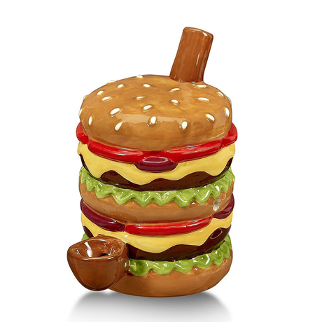 Fantasy Ceramic Cheese Burger Hand Pipe - Novelty Stoner Gift - Front View
