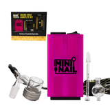 MiniNail Quartz Banger Enail Kit in Pink, front view with controller, dab tool, and glass rig