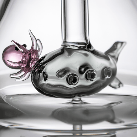 MJ Arsenal Abyss Compact Bubbler - Clear Glass with Pink Accents, Close-up View