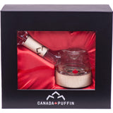 Canada Puffin Stone Spoon Pipe in gift box with red satin lining - Front View