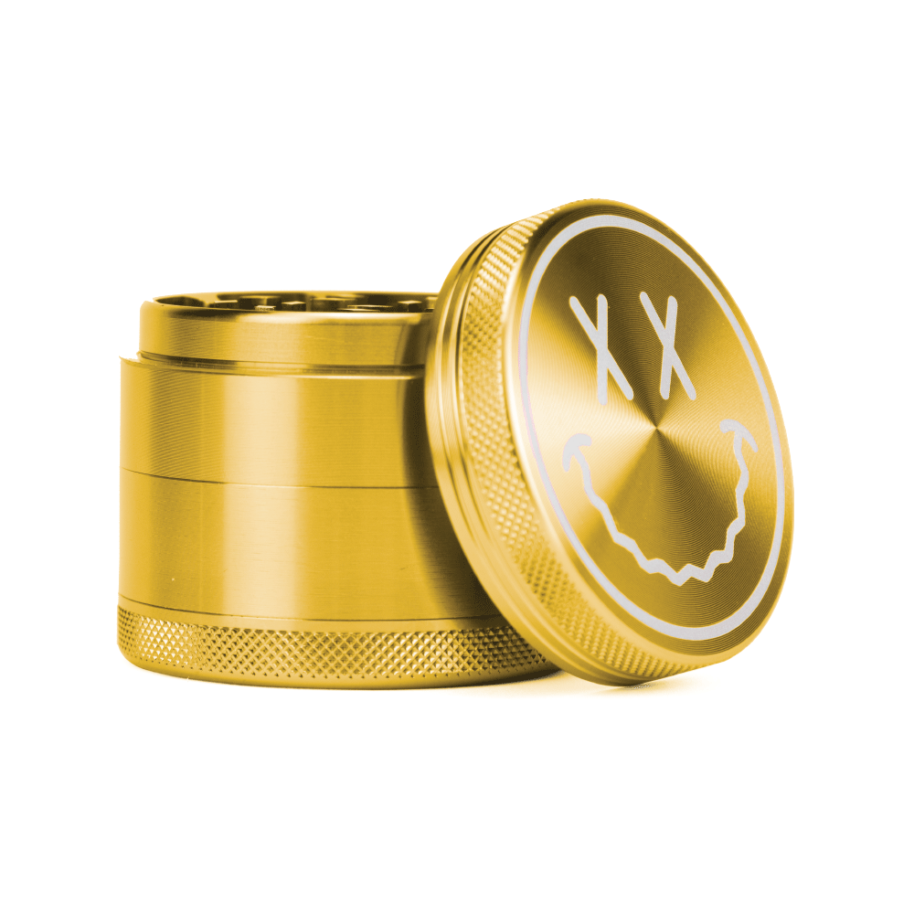Goody Big Face Grinder in Yellow - Front View with Detailed Etching