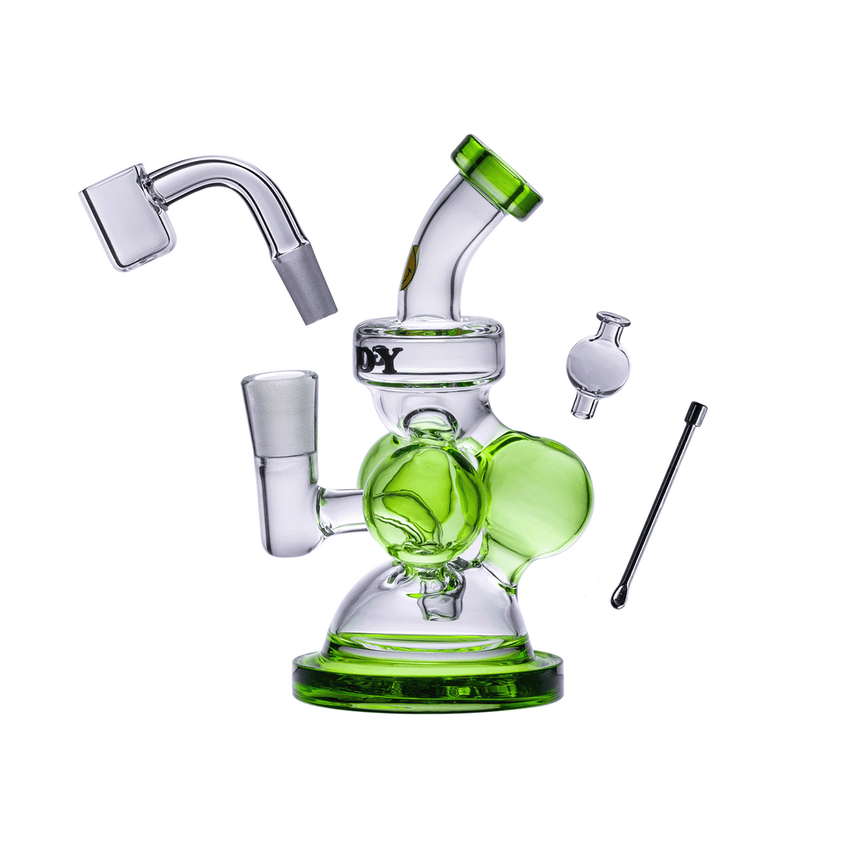 Goody Glass - Atom Mini Dab Rig in Slime Green with Quartz Banger and Dab Tool