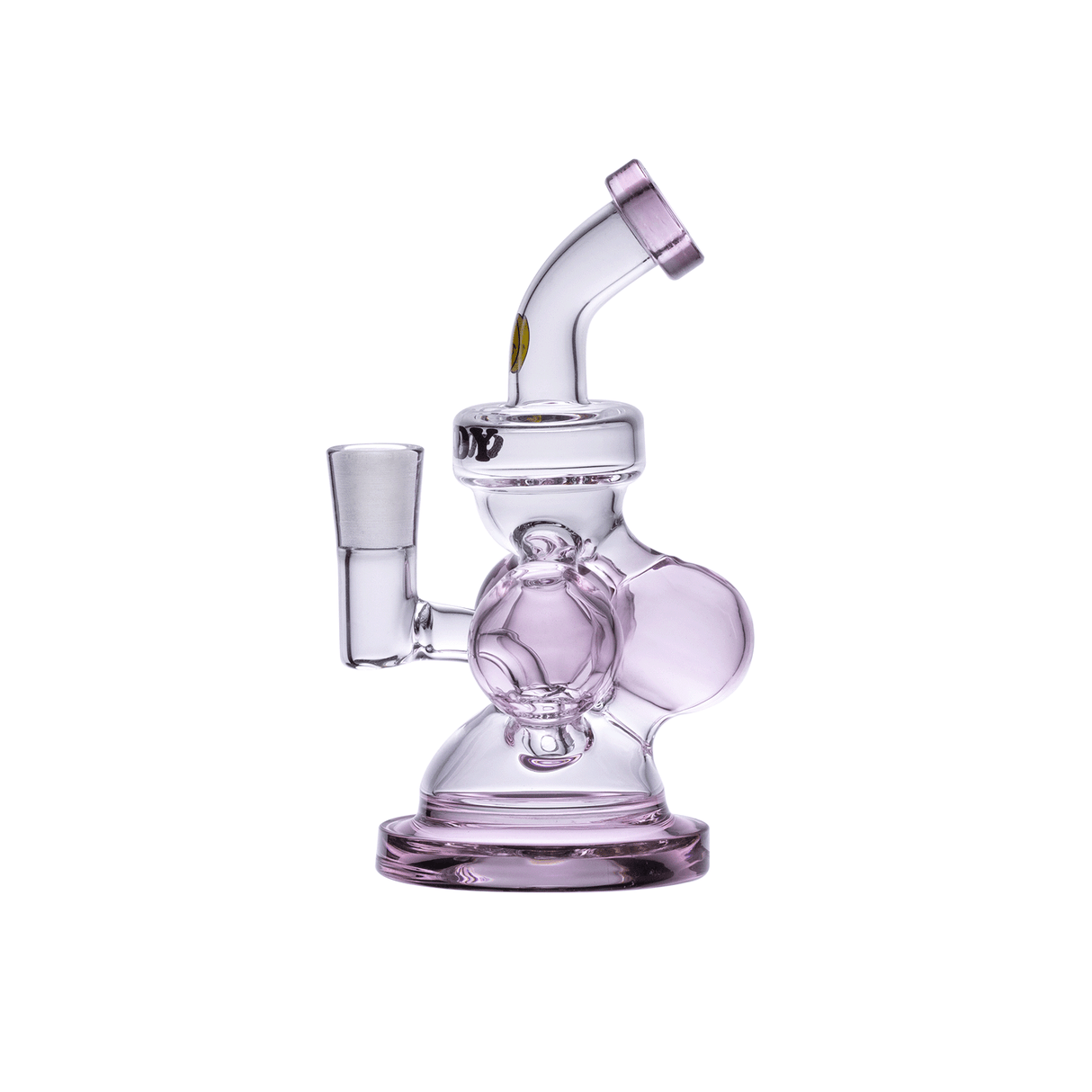 Goody Glass Atom Mini Dab Rig 4-Piece Kit with transparent purple glass, front view