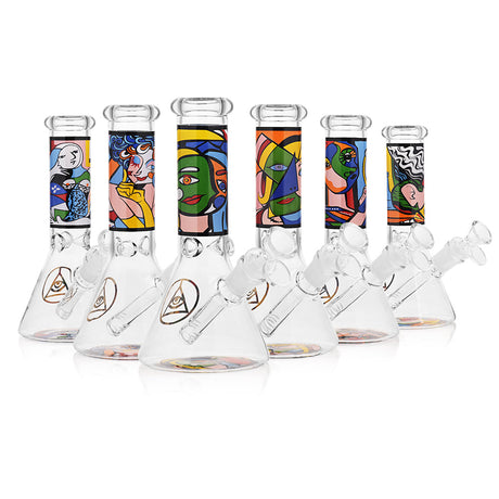 Ritual Smoke Atomic Pop 8" Beaker Bongs with Distorted Artistic Designs Front View