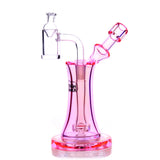 Aurelia Mini Rig by The Stash Shack, Pink Borosilicate Glass Dab Rig, Front View on White Background