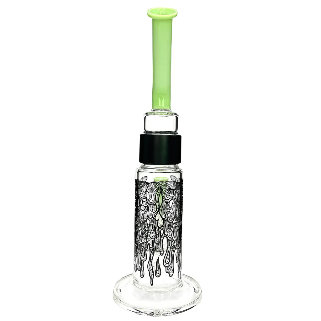 Prism DRIPPY BIG HONEYCOMB SINGLE STACK bong with intricate design, front view on white background