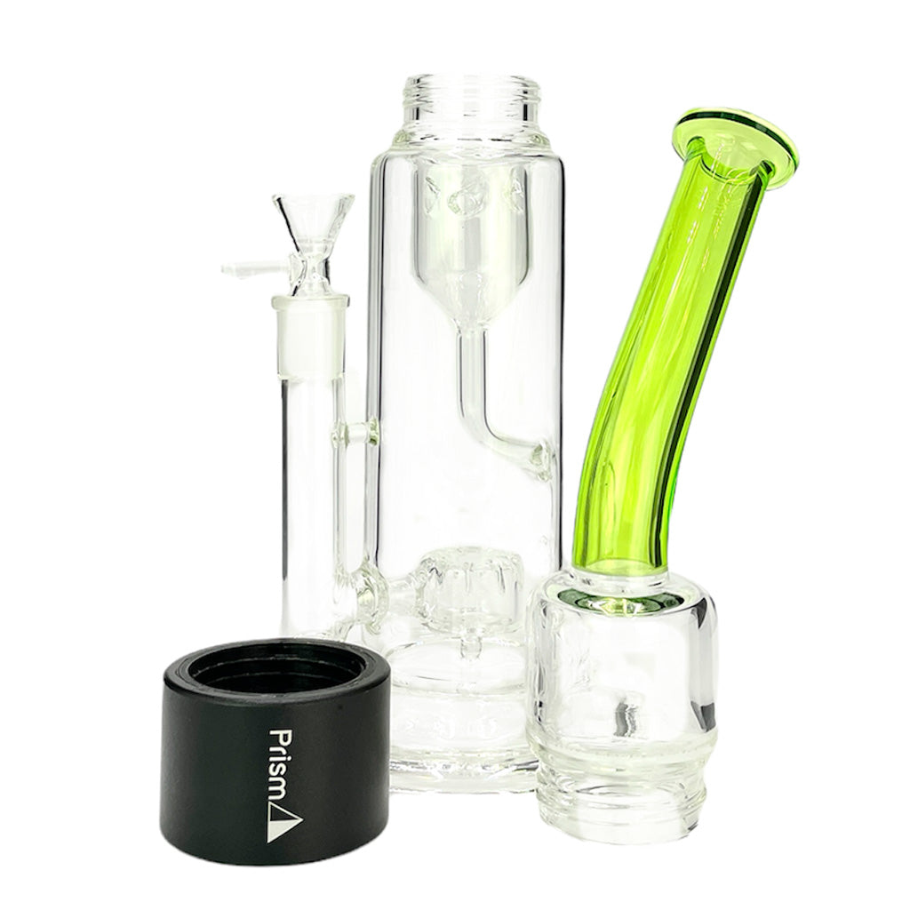 Prism KLEIN INCYCLER SINGLE STACK with clear glass and green accents, front view on white background