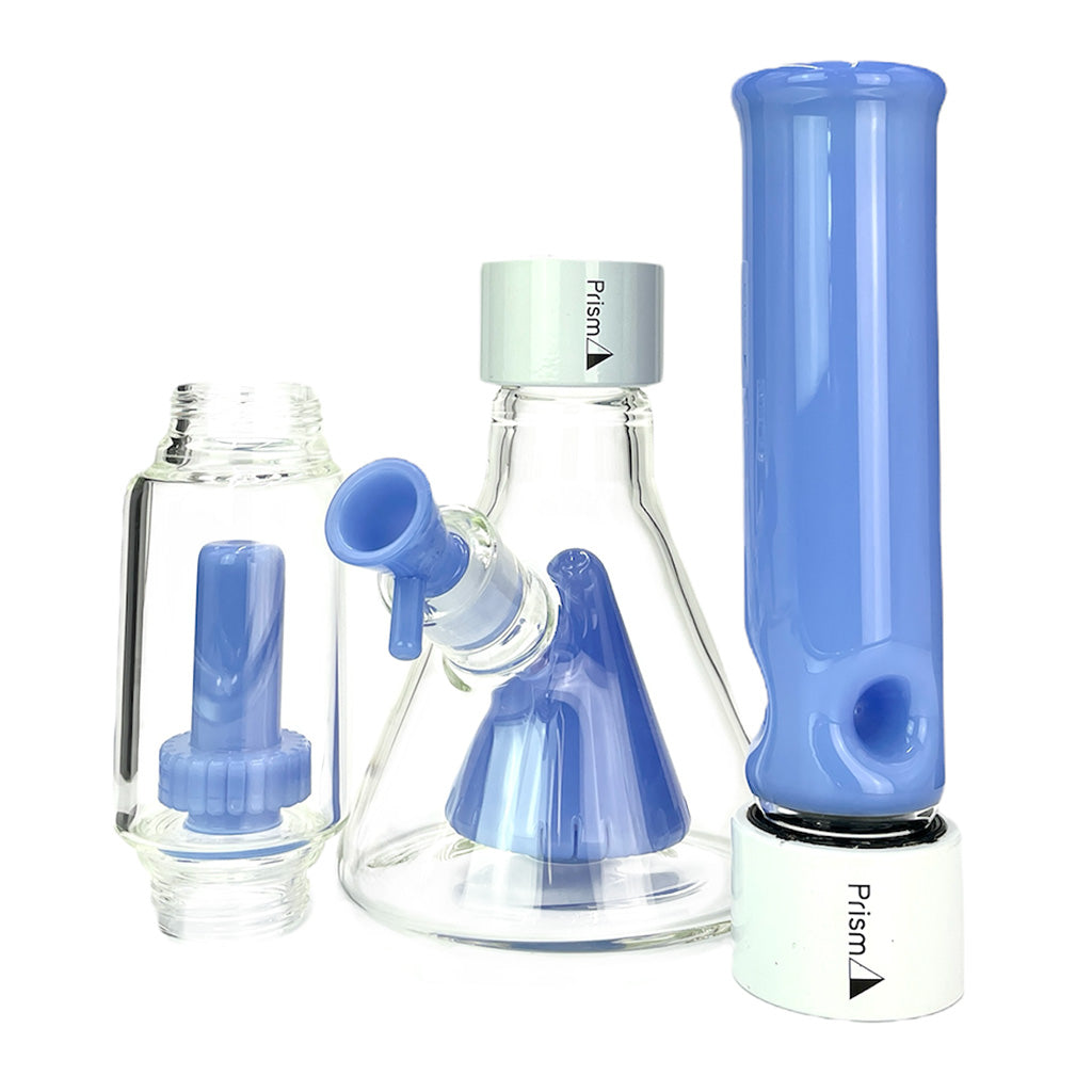 Prism PERCOLATED BEAKER DOUBLE STACK, front view with dual chamber design and blue accents