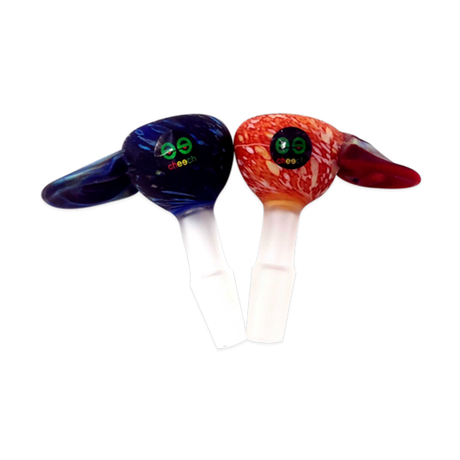 Cheech Glass 3" Stonetech Fungus Slides in Blue and Red, Front View, 8mm Glass on Glass