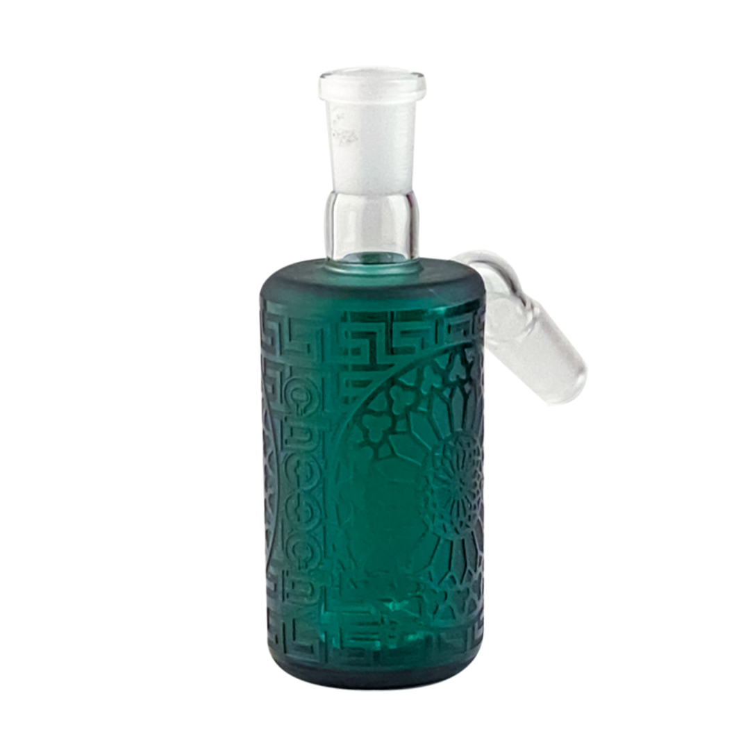 Cheech Glass 5" Abstract Sandblasted Ashcatcher in Blasted-Teal, 45° angle, front view