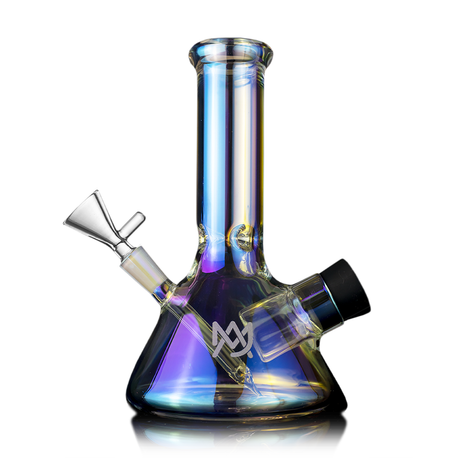 MJ Arsenal Cache Bong in iridescent finish, compact beaker design, 45-degree joint, front view