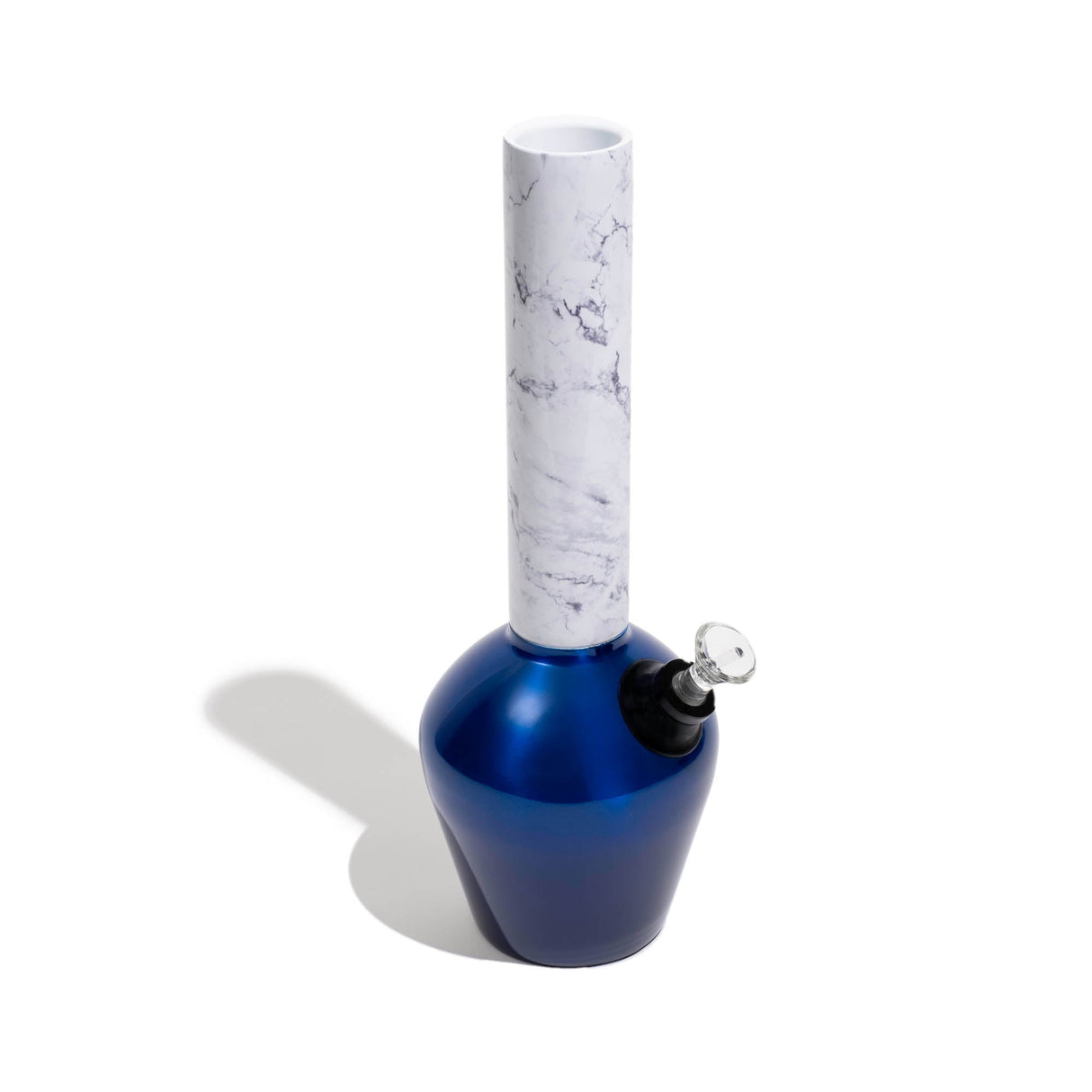 Chill Steel Pipes Mix & Match Series bong with glossy blue base and marble white tube, top view
