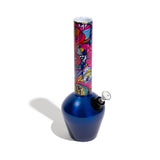 Chill Steel Pipes Mix & Match Series bong with gloss blue base and vibrant patterned tube, top angle view