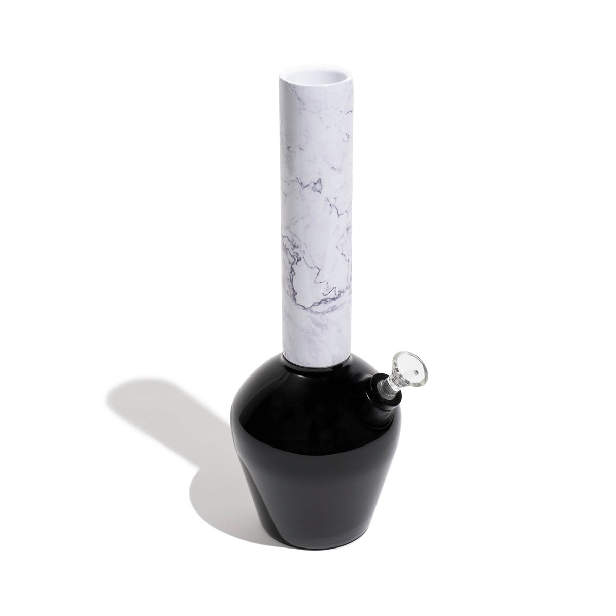 Chill Steel Pipes - White Marble Neckpiece for Bong, Black Base, Top View