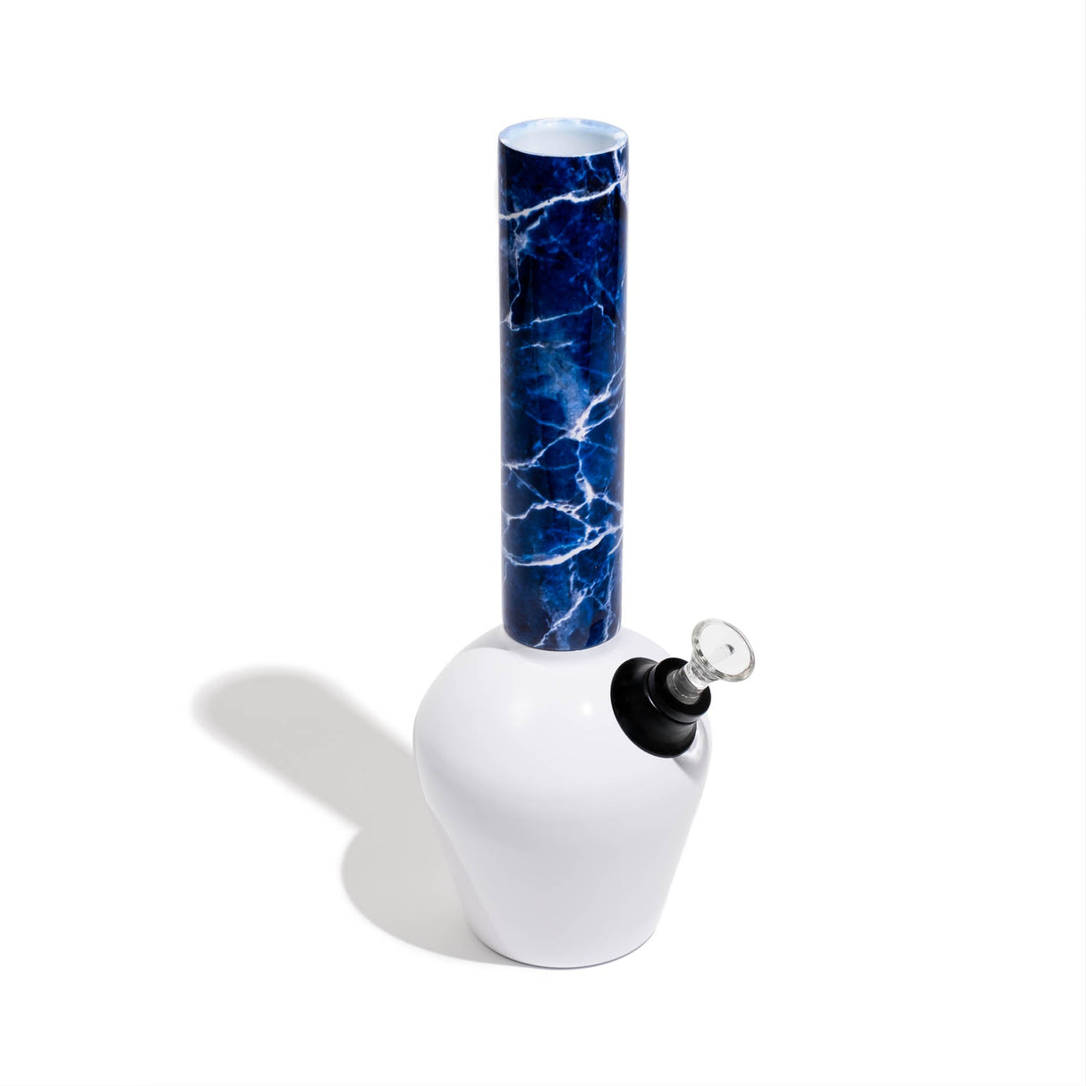 Chill Mix & Match Series bong with gloss white base and blue marbled tube, top view