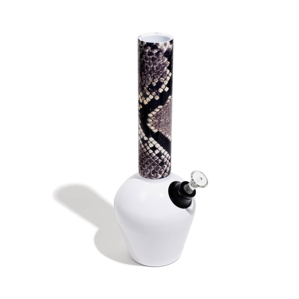 Chill Mix & Match Series bong with gloss white base and patterned tube, angled view
