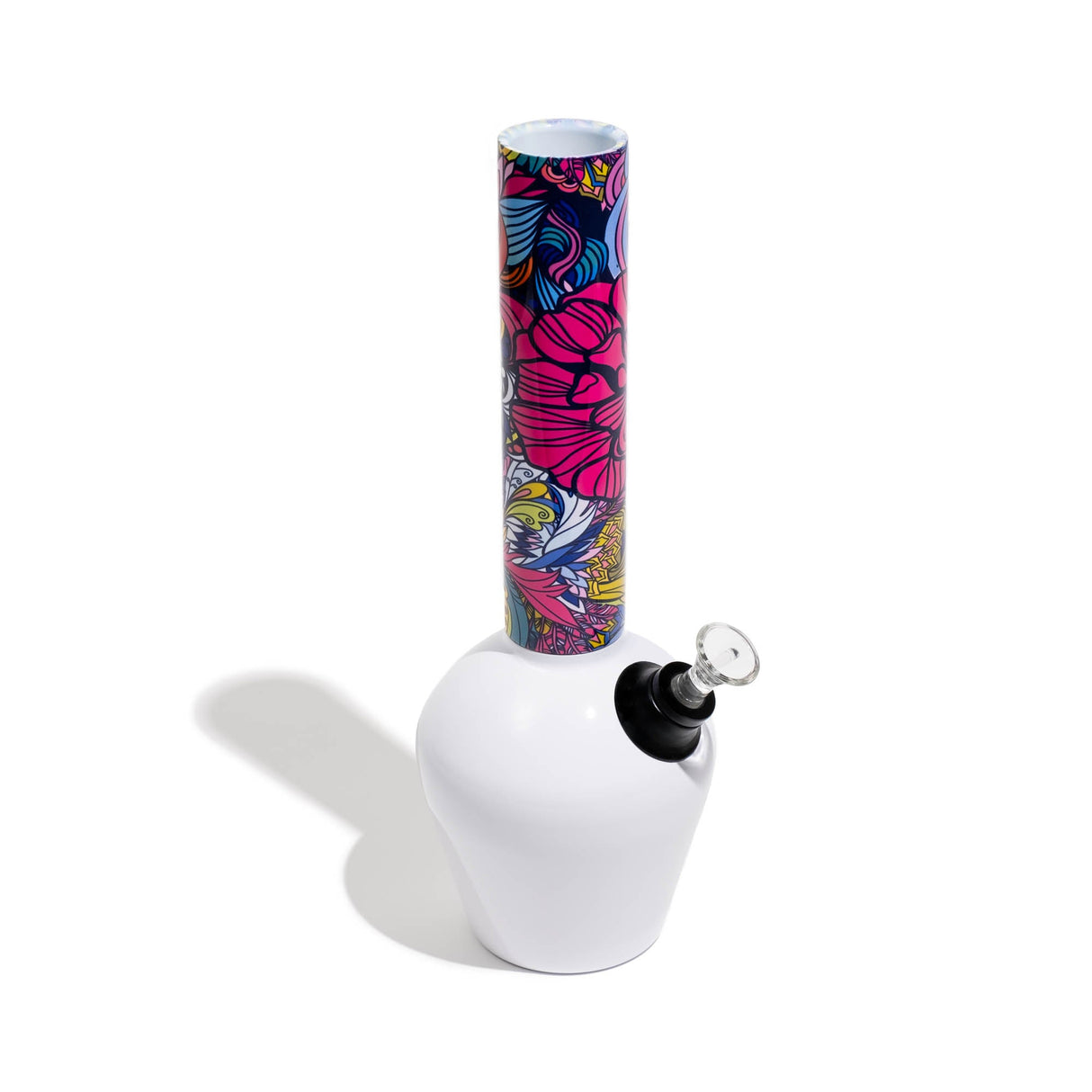 Chill Steel Pipes - Gloss White Base with Vibrant Patterned Tube - Angled View