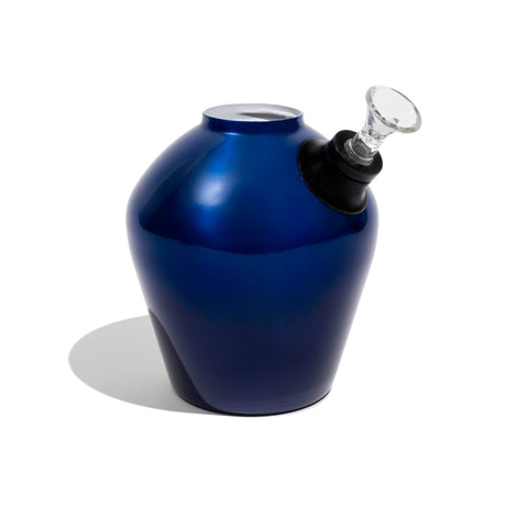 Chill Steel Pipes Mix & Match Series bong base in gloss blue with bowl, side angle view