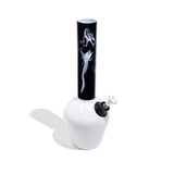 Chill Steel Pipes Mix & Match Series bong with gloss white base and artistic design, angled view