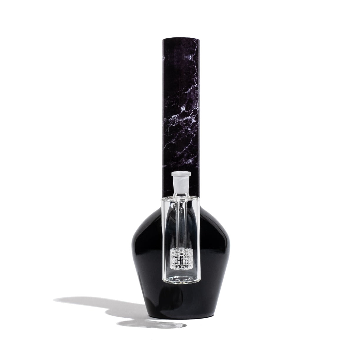 Chill Glass Ash Catcher with Matrix Perc, sleek black design, front view on white background