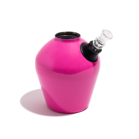 Chill Steel Pipes Neon Pink Gloss Bong with Black Accents, Side View on White Background