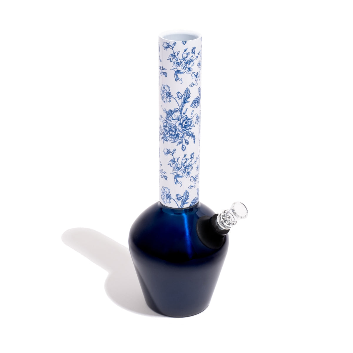 Chill Steel Pipes Mix & Match Series bong with a glossy blue base and floral pattern tube, angled view