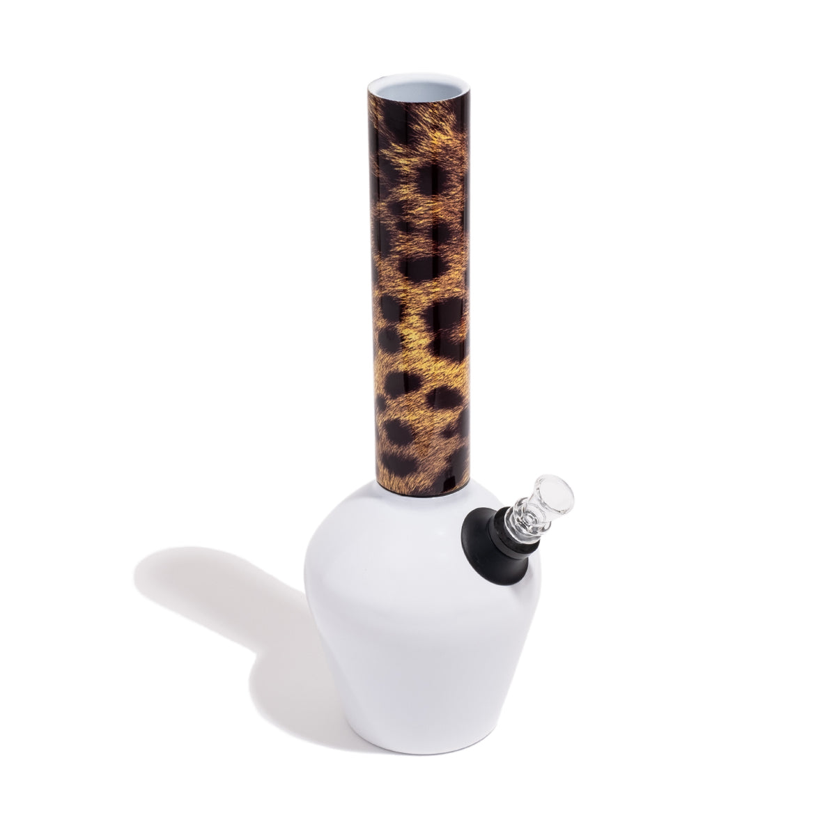 Chill - Gloss White Base with Leopard Print Tube - Durable Steel Bong Accessory