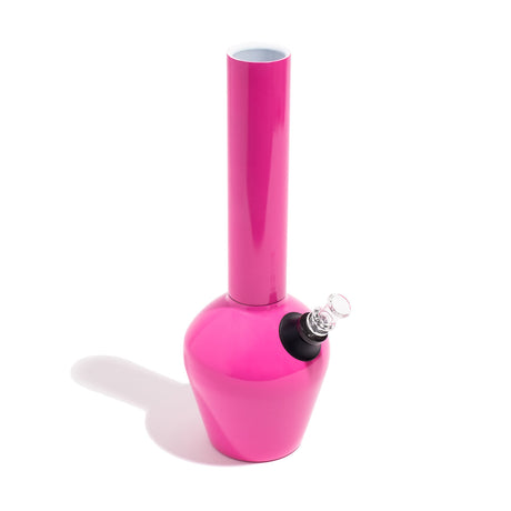 Chill Steel Pipes Neon Pink Gloss Bong, Durable Stainless Steel, Side View on White
