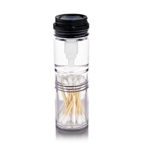 MJ Arsenal Clean Can with 7oz ISO Pump Dispenser and Built-in Swab Storage, Front View