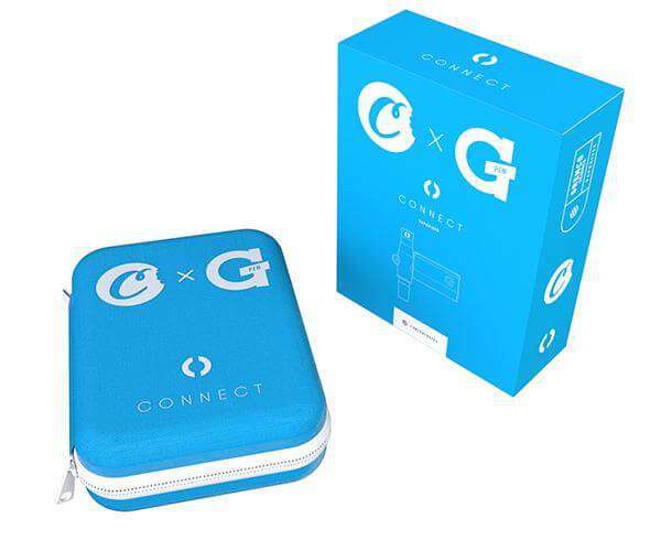 Cookies x G Pen Connect Vaporizer in blue carrying case beside its packaging box