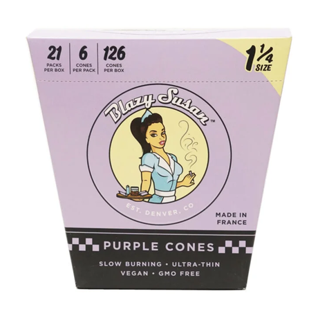Blazy Susan Purple Paper Cones, 1 1/4 Size, 3-Pack Front View, Slow Burning & Vegan