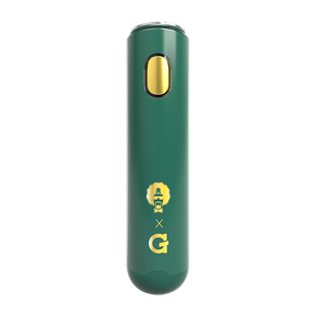Dr. Greenthumb's X G Pen Micro+ Battery in green with gold accents, front view on a white background