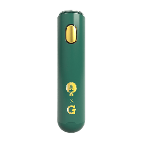 Dr. Greenthumb's X G Pen Micro+ Battery in green with gold accents, front view on a white background