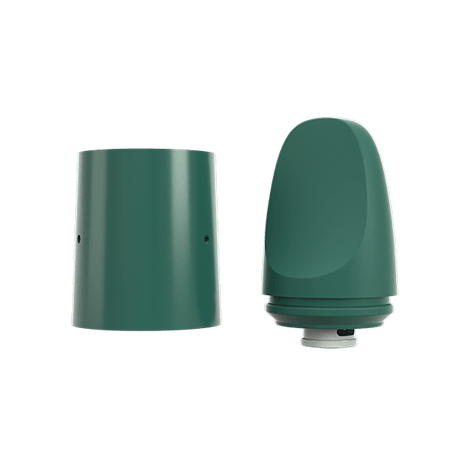 Dr. Greenthumb's X G Pen Micro+ Vaporizer in dark green, front view with cap off, sleek design