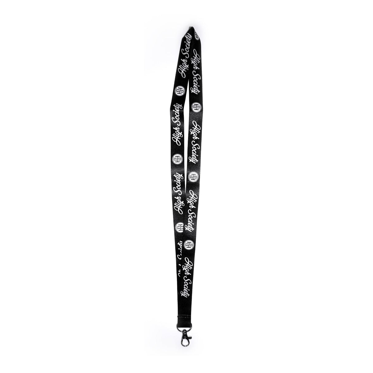 High Society Limited Edition Lanyard in black with logo print, front view on white background