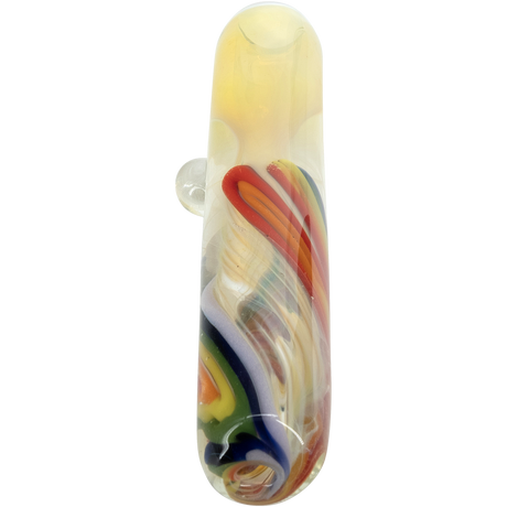 LA Pipes Rainbow Fume Chillum Pipe with vibrant color swirls, front view on white background