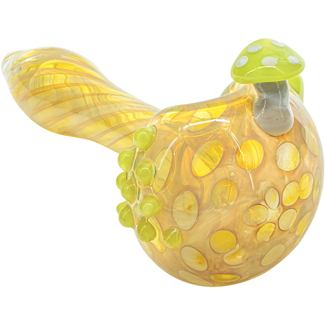 LA Pipes "Shrooming" Color-Changing Spoon Pipe in Green Slime, Borosilicate Glass, Side View
