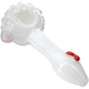 LA Pipes "White Heart" Ivory Glass Spoon Pipe, Borosilicate, Angled Side View
