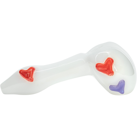 LA Pipes White Drooper Spoon with Colorful Heart Accents - Borosilicate Glass