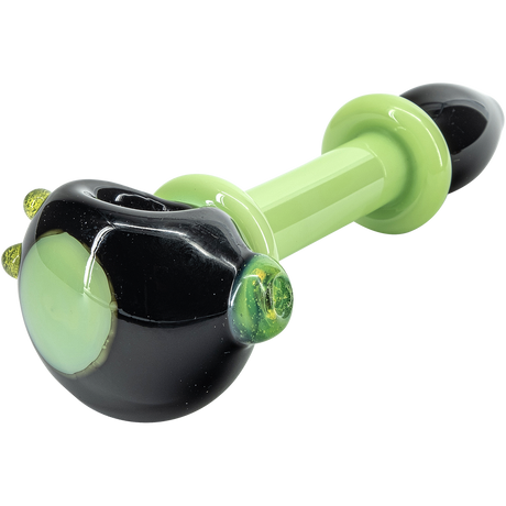 LA Pipes "Ray Gun" Glass Spoon in Green Slime, Borosilicate Hand Pipe Side View