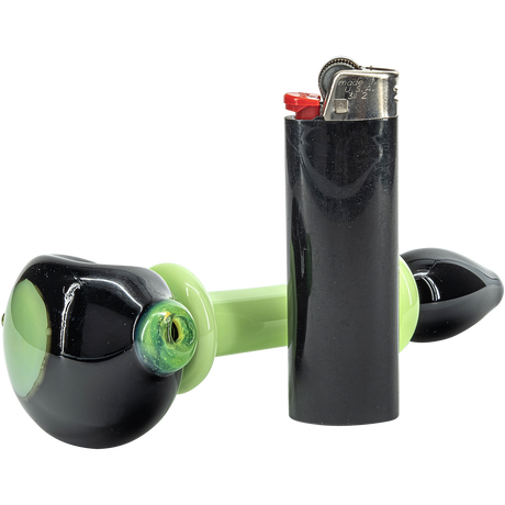 LA Pipes "Ray Gun" Green Slime Glass Spoon Pipe with Deep Bowl - Side View