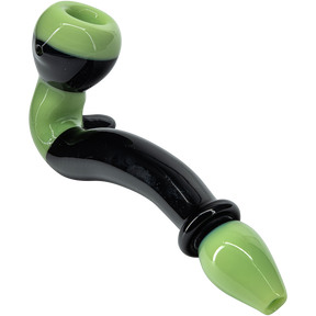 LA Pipes "Alien Locks" Green n Black Sherlock Pipe, Borosilicate Glass, Angled View