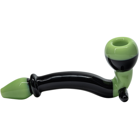 LA Pipes "Alien Locks" Green n Black Sherlock Pipe with Borosilicate Glass on White