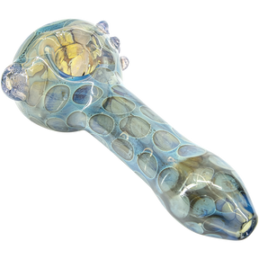 LA Pipes "Speckled Moon" Silver Fumed Cobalt Spoon Pipe with Intricate Patterns - Top View