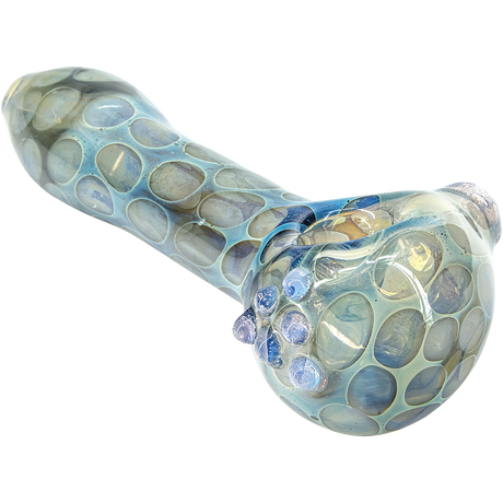LA Pipes "Speckeled Moon" Silver Fumed Cobalt Spoon Pipe, Angled Side View