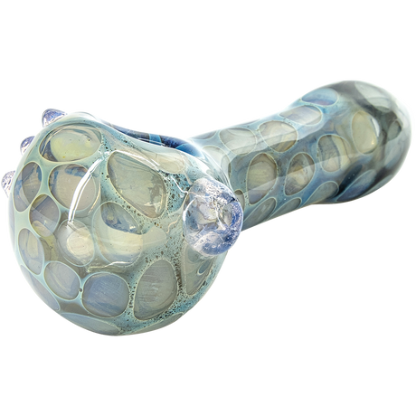 LA Pipes "Speckled Moon" Silver Fumed Cobalt Spoon Pipe with Intricate Design - Side View