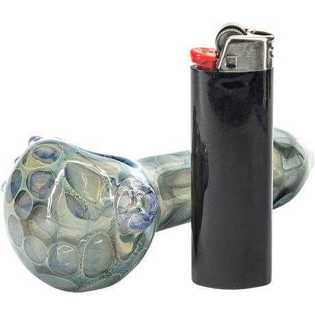 LA Pipes "Speckled Moon" Silver Fumed Cobalt Spoon Pipe with Lighter, Side View