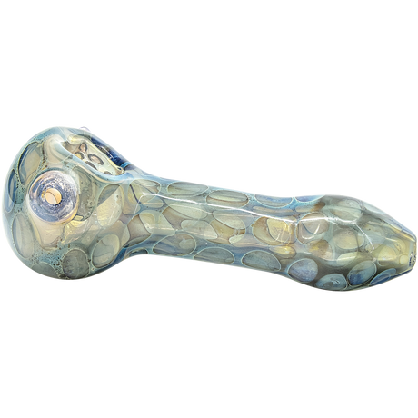LA Pipes "Speckled Moon" Silver Fumed Cobalt Spoon Pipe, Side View on White Background