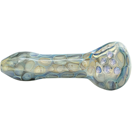 LA Pipes "Speckled Moon" Silver Fumed Cobalt Spoon Pipe, Top View, Intricate Design